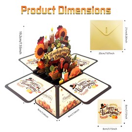 JUESMOS Thanksgiving 3D Pop Up Cards Fall Harvest Turkey Pop-up Greeting Cards with Note Card and Envelope Happy Thanksgiving Cards for Kids Women Men Family Cute Thanksgiving Party Favors
