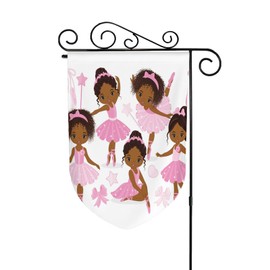 Uanvaha Dancing Ballerina Garden Flag 12.5"x 18" Cute African American Black Girl Ballerinas Pink Dresses Bows And Ballet Shoes Double Sided Polyester Yard Flag for Patio Lawn