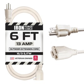 Iron Forge Cable 6 ft Beige Outdoor Extension Cord - 16/3 SJTW 6ft Extension Cord 3 Prong, 13 Amp All-Weather Heavy Duty Power Cable for Indoor or Outdoor Use - UL Certified
