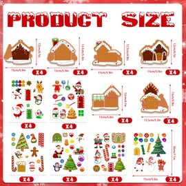 HOWAF 24 Pcs Gingerbread House Craft Kits Christmas Stickers Decorations Make Your Own Gingerbread House Scenes Ornament, DIY Gingerbread House Crafts for Xmas Holiday Activity Party Game Supplies