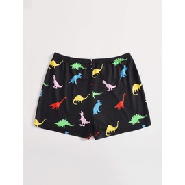 Floerns Pantalones cortos de verano para mujer, con estampado de dinosaurio, cintura elástica, Negro multi, 3X-Large Plus