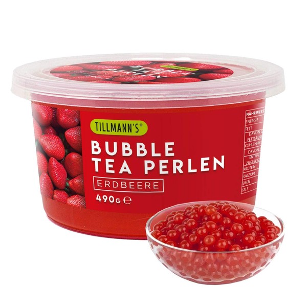 TILLMANN'S Bubble Tea Beads Strawberry | 490 g Popping Boba Fruit Beads for Bubble Tea | 100% Gelatin & Gluten Free | with Real Fruit Juice