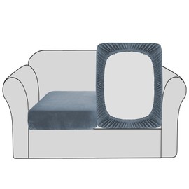 BellaHills Velvet Stretch Sofa Seat Cushion Covers Sofa Couch Cushion Covers Modular Cushion Covers Furniture Protector Sofa Seat Cover with Elastic Bottom(2 Pieces, Stone Blue)