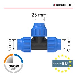 Kirchhoff Fitting T Plastic | 25 x 25 x 25 mm | for HDPE Pipe | Set of 3 | Various Sizes | DVGW Tested | Drinking Water Quality | Made in EU, Black, 25 mm, 984844217-3