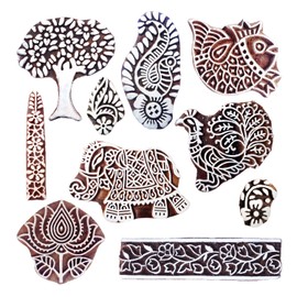 Royal Kraft Wooden Stamps for Block Printing on Saree Border, Textile, Clay, Pottery, Tattoo (Set of 10) MXtag0003