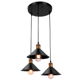 FIRVRE 3-Lights Industrial Pendant Light, Black Adjustable Metal Pendant Lights, E26 Base Socket, Ceiling Hanging Light Fixture for Home Kitchen,Dining Room,Café,Bulb Not Included