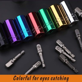 Universal Wrench Socket Tools Multi-Size in One Self Adjustable for Regularity or Irregularity Screw Improvement for Home DIY with Joint for Electric Drill (Gold socket)