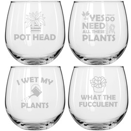 MIP Set of 4 Wine Glass for Red or White Wine Gift Funny Plant Lover Gardener (16 oz Stemless)