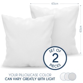 Dreamzie Cushion Cover 65 x 65 cm, Set of 2, Microfibre Oeko-Tex Certified - Pillowcase 65 x 65 cm, Soft - White