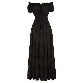 Lehauya Women Renaissance Costumes Medieval Pirate Peasant Wench Boho Chemise Smocked Waist Over Dress Black Small