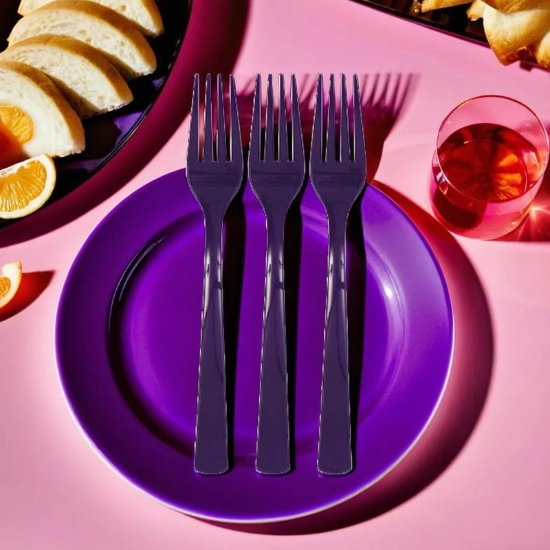 Unique Deep Purple Solid Plastic Forks (18ct) - Durable &