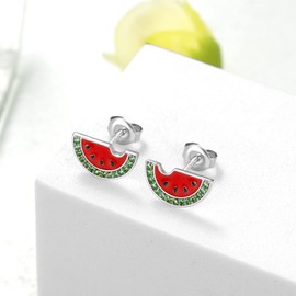 Watermelon Earrings 925 Sterling Silver Fruit Earrings Watermelon Fruit Stud Earrings Fruit Jewelry Gifts for Women Girls