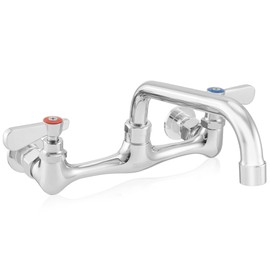 GRIDMANN Commercial Sink Faucet, 8" Center Wall Mount No Lead Faucet, 8" Swivel Spout, Dual Lever Handles, Brass Construction, Chrome Polished Finish