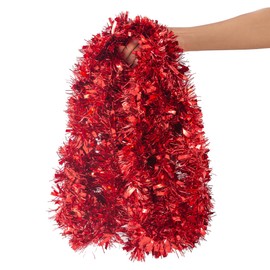 26.2 Ft Tinsel Garland Decoration for Holiday Tree Walll Home Office Event, Christmas, Birthday, Weddings, Party Decorations, Fluffy Twist for All-Season Indoor Outdoor Events - Red