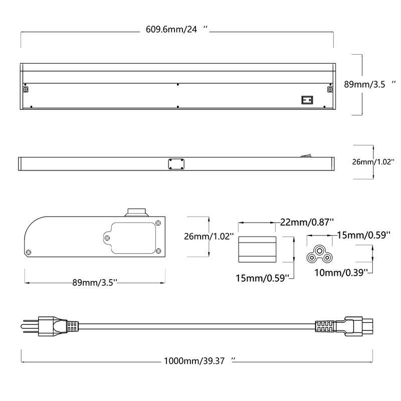 24" Under Cabinet Lighting Hardwired or Plug-in, 2700K-6500K Adjustable Color,