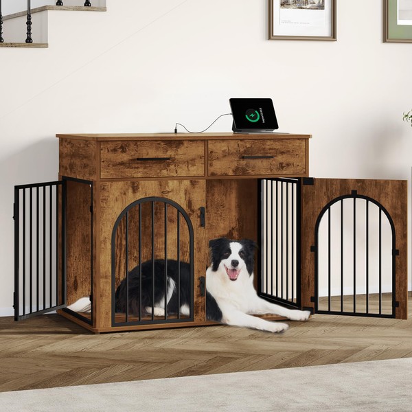 Hzuaneri 39.4'' Dog Crate Furniture with 2 Drawers, Indoor Dog