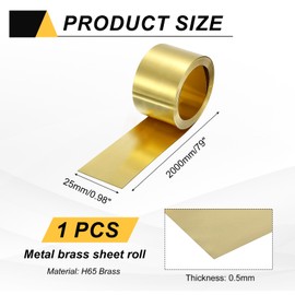 sourcing map Brass Sheet Roll, 0.5 x 25 x 2000mm(TxWxL) Metal Flashing Brass Foil Roll for Crafting, Electrical DIY Projects Repairs, Gold