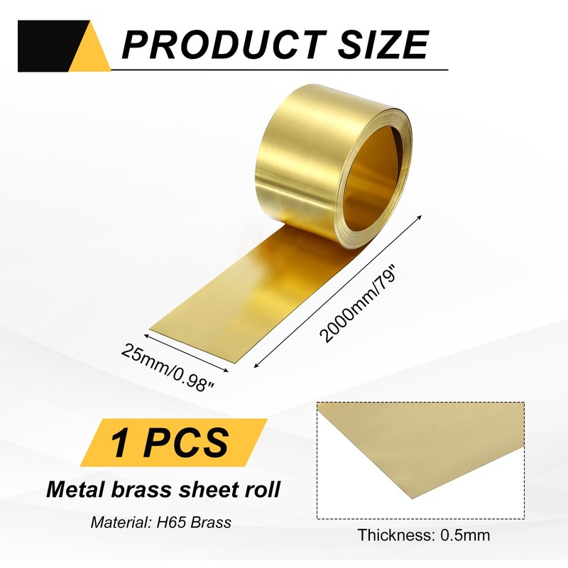 sourcing map Brass Sheet Roll, 0.5 x 25 x 2000mm(TxWxL)
