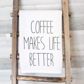 Coffee Makes Life Better Premium Kitchen Towel - Extra large flour sack tea towel, dish towel, Coffee themed gifts for the kitchen - Made in the USA