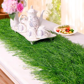 Farochy Synthetic Thatch Grass Table Runner, Artificial Grass Runners for Table, Easter Grass Runner, Faux Turf Table Runner for Decor Party, Birthday, Baby Shower (13 x 108 inches)