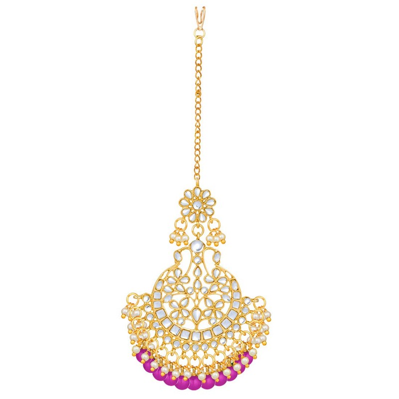 Aheli Indian Wedding Kundan Pearl Maang Tikka con pendiente Set