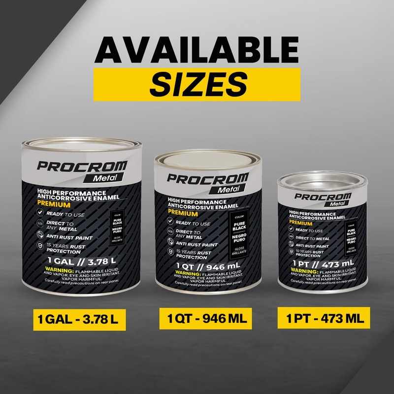 Procrom Premium Metal Paint – Gloss Pure Black, Pint |