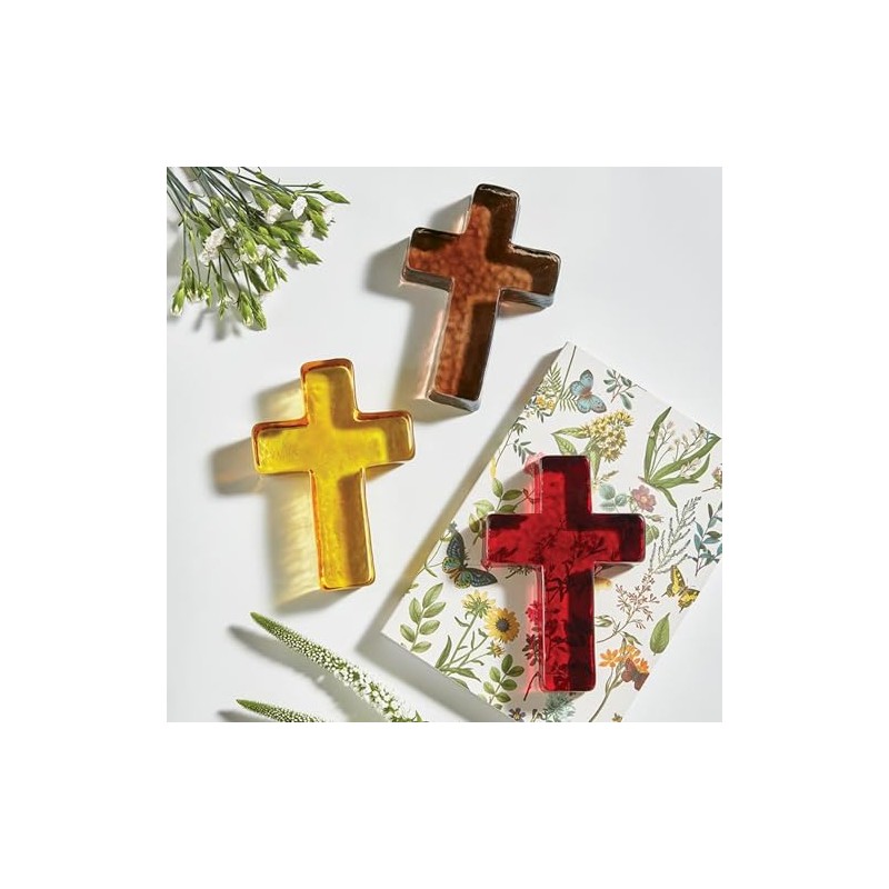 47th & Main Decorative Glass Cross Paperweight Decor for Coffee