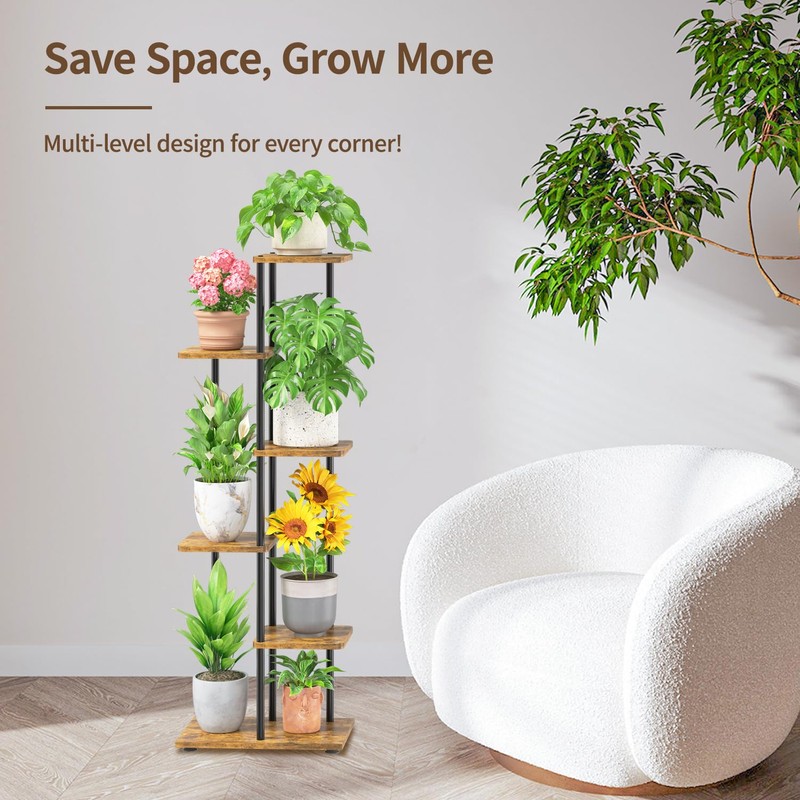 LASZOLA Black 5 Tiered Wood Plant Stand Indoor for Larger