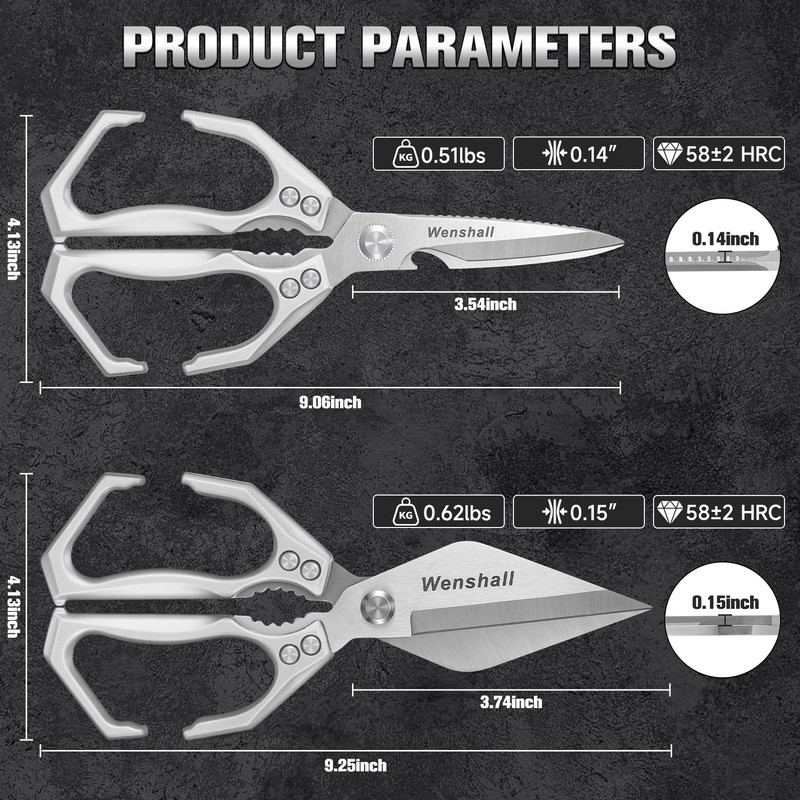 Wenshall Kitchen Shears Set Heavy Duty Poultry Shears（Silver）