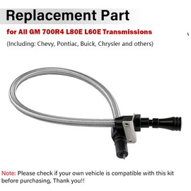 Firewall Mounted Trans Flexable Dipstick with Stainless Steel Braided Housing Compatible for GM Chevy 4L80E / 700R4 / 4L60E Transmissions, with Funnel Adapter Tube, Black