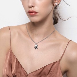 Yienate Panda Silver Panda Heart Crystal Bear Pendant Necklace Chain - Cute Animal Jewellery Gift for Women Girls (Black)