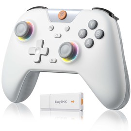EasySMX X05 Controller PC mit 7 Farbe RGB Licht, Controller PC wireless mit Hall Joysticks & Hall Triggers, Bluetooth Controller für PC/Switch/Steam/Handy-Grau