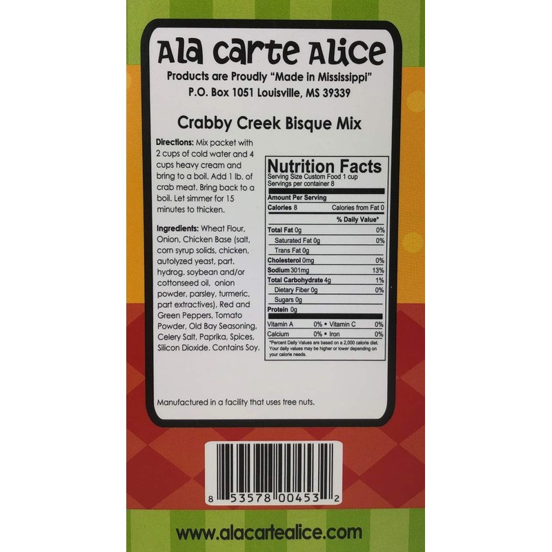 Ala Carte Alice Crabby Creek Crab Bisque Soup Mix, 4.5