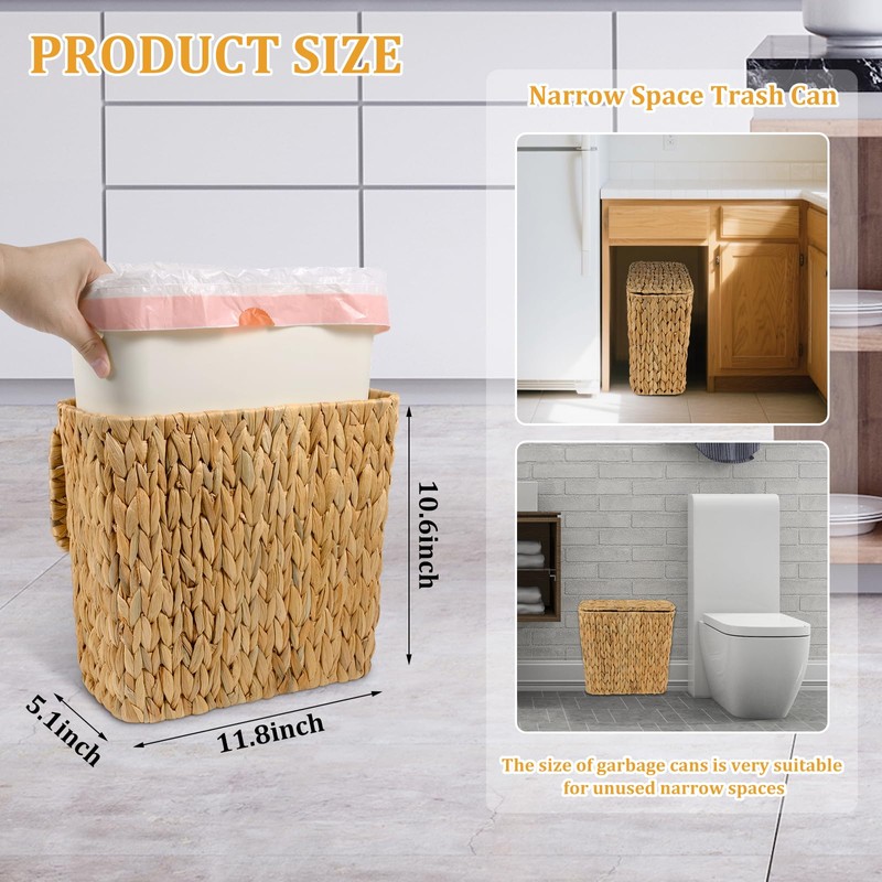 ZUNKNOD Wicker Trash Can with Lid and Liner, Handwoven Wicker