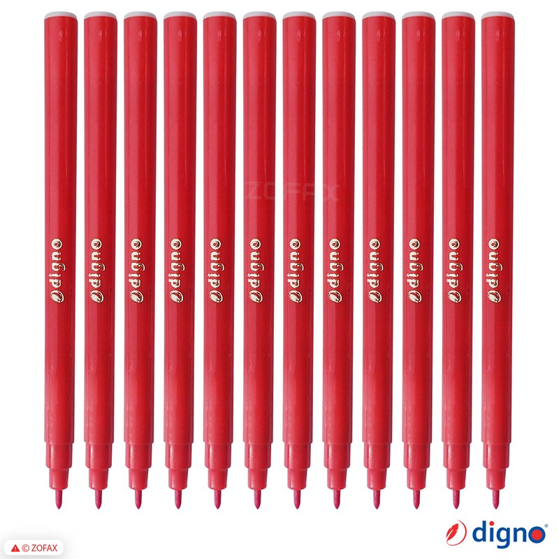 DIGNO SketchStic Felt Tip Pens, RED, Pack of 12, Fibre