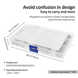 230 Pcs Portable Washer Set 304 Stainless Steel Flat Washer Assortment Kit for Automotive Construction Industrial DIY Use..(230)