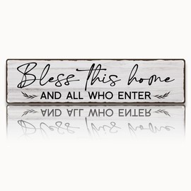 Bless This Home And All Who Enter Signs, Retro Metal Tin Sign, Farmhouse Family Wall Decor, For Home Decor Inspirational Quotes for Hallway, Kitchen, Living Room 15.8x4 Inch