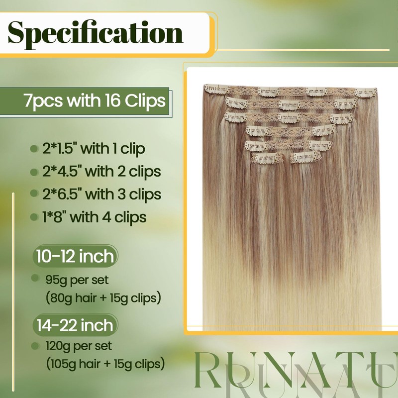 RUNATURE Blonde Clip-in Hair Extensions Human Hair Balayage Ash Blonde