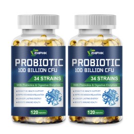 ZHPHK Probiotics 100 Billion CFU Potency Digestive Immune Gut Health 240 Capsules