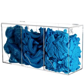Heyrelda Hairnet Dispenser and Glove Holder Wall Mount - 3 Compartments Acrylic Hygiene Dispenser Station with Lid for Shoe Covers, Safety Glasses, Earplugs, Beard Nets, Dishwasher Pods, Clear