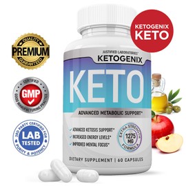 Ketogenix Keto Pills 1275MG New & Improved Formula Contains Apple Cider Vinegar Extra Virgin Olive Oil Powder Green Tea Leaf 60 Capsules