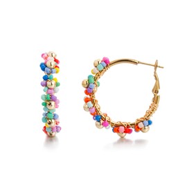 Winssigma Flower Hoop Earrings, Boho Beaded Hoop Earrings Daisy Hoop Earrings Floral Hoop Earrings(Colorful Daisy 2)