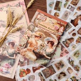 Auguro Victorian People Stickers Scrapbook Sticker Book for Adults 450 Pre-Cut Washi Stickers 20 Scrapbook Paper Junk Journal Sticker Vintage Stickers Scrapbooking Supplies