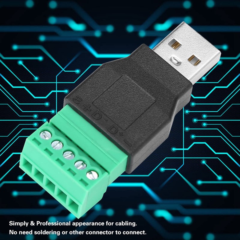 2 PCS Terminal Connector USB Male Plug to 5 Pin