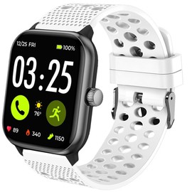 Compatible with Spade & Co Health Smartwatch 4 bands, Silicone Replacement Wristbands Sport Strap with Metal Buckle Compatible with Spade & Co Health Smartwatch 4 1.85 Inches (White, 22mm size band)