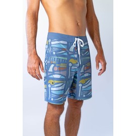 Maui Rippers Men's 19" 4-Way Stretch Boardshorts Swim Trunks (Retro Aloha, 38)