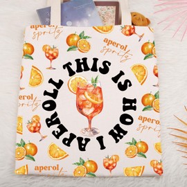 Gzrlyf Aperol Spritz Gift Aperol Spritz Bridesmaid Tote Bag Italian Bachelorette Cocktail Summer Beach Bag (THIS IS HOW I APEROLL)