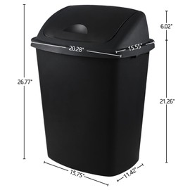 Zopnny 4-Pack 18 Gallon Tall Kitchen Swing Top Garbage Can, Plastic Swing Top Lid Trash Can, Black
