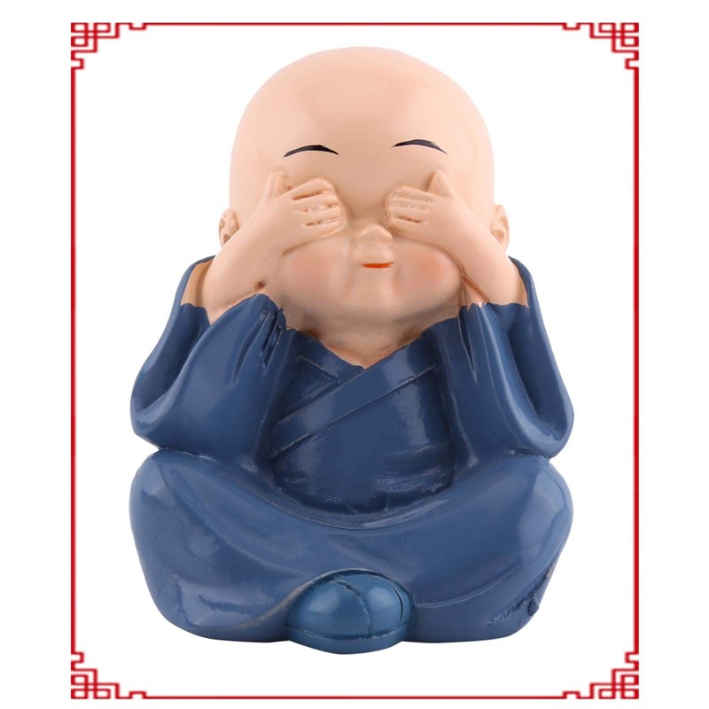 Tiiyee 4 Monks Figurine Statue, Little Monks Hear No Evil
