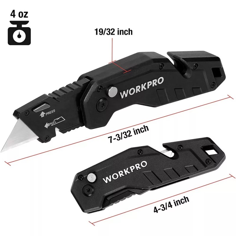 WORKPRO Heavy Duty Folding Utility Knife Pocket Box Cutter Quick